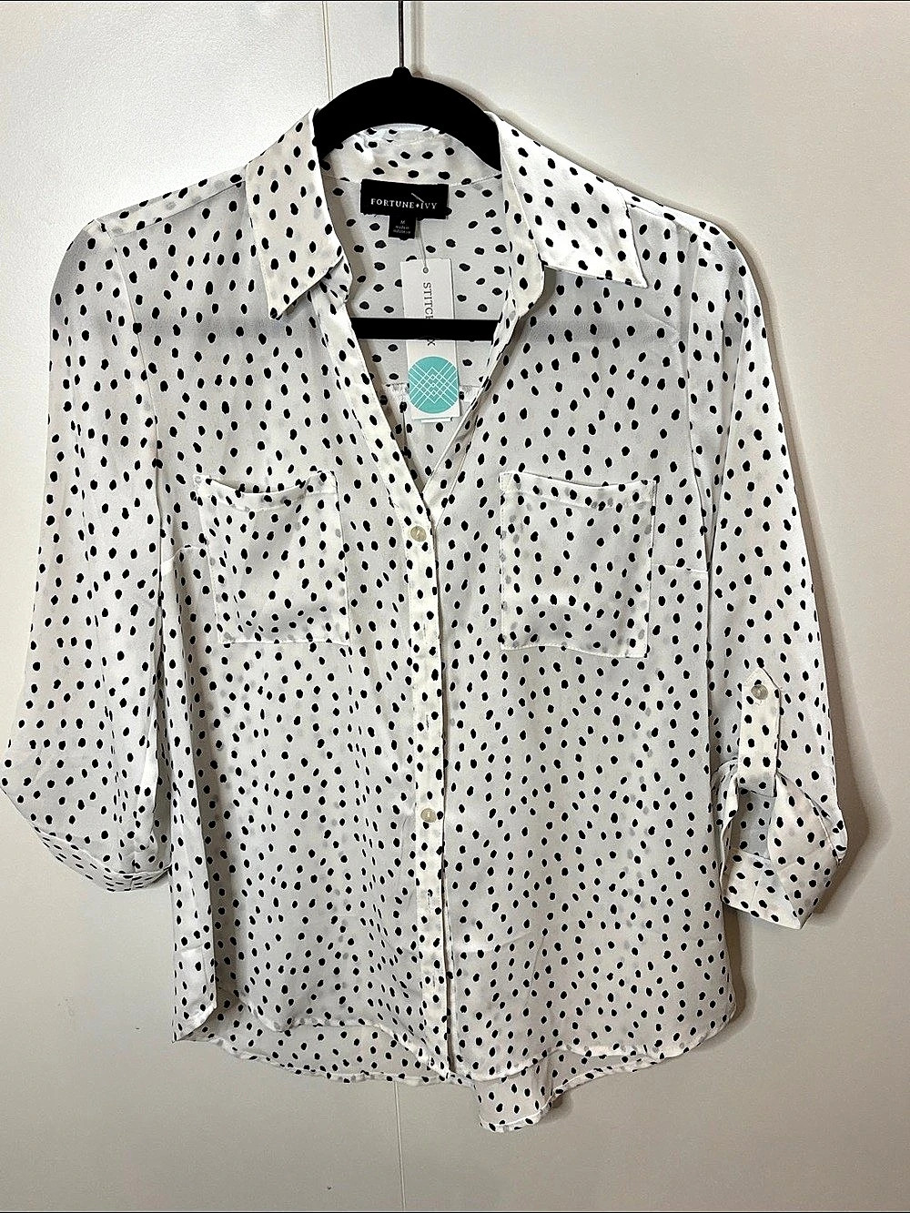 Fortune + Ivy Christina Button Down Shirt Abstract Button Down White & Black NWT